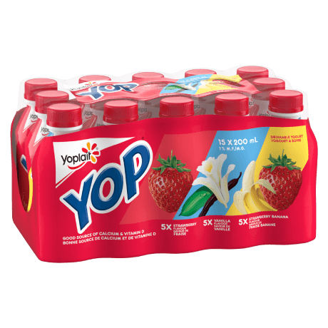 Front of pack Yop Multi-pack- Strawberry, Strawberry Banana and Vanilla
